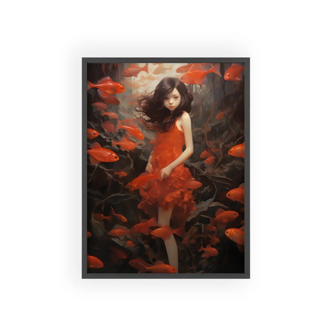 Simple Orange Still Life: Casual Wooden Table Art - Framed Poster