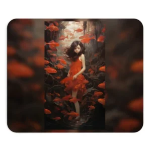 Girl Surrounded by Red Fish Mouse Pad