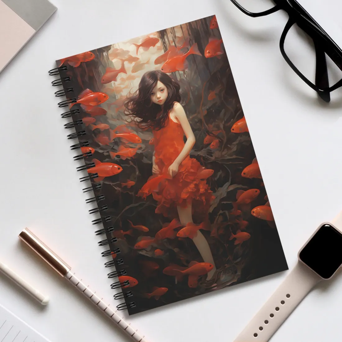 Simple Orange Still Life: Casual Wooden Table Art - Spiral Notebook