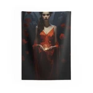 Woman Holding Glowing Orb Wall Tapestry