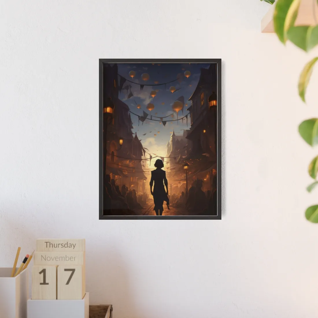 Simple Portrait: Person in White Shirt and Dark Pants - Framed Poster
