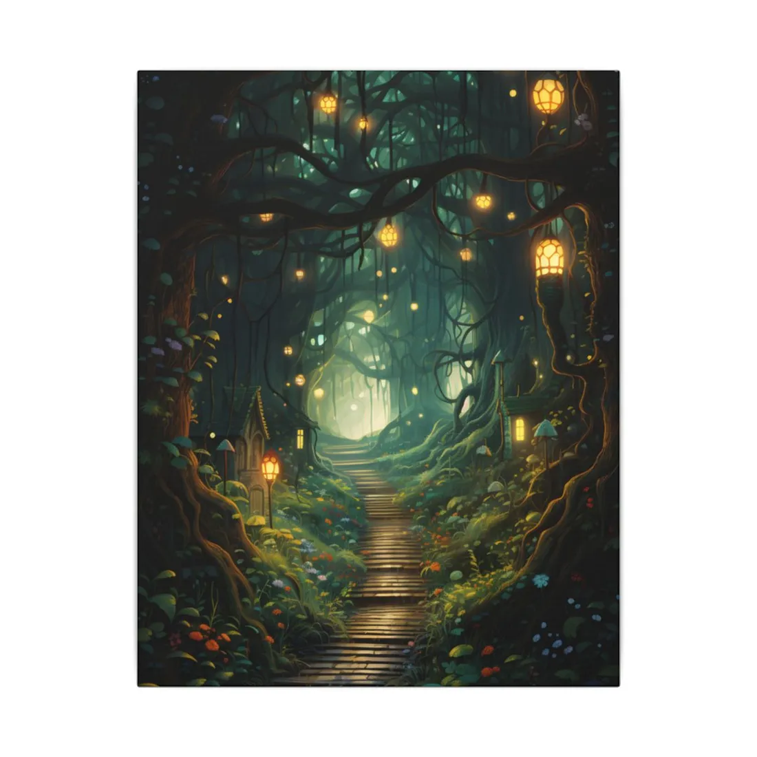 Six Travelers Amidst a Whispering Wood: Serene Scene from Ancient Tales - Canvas