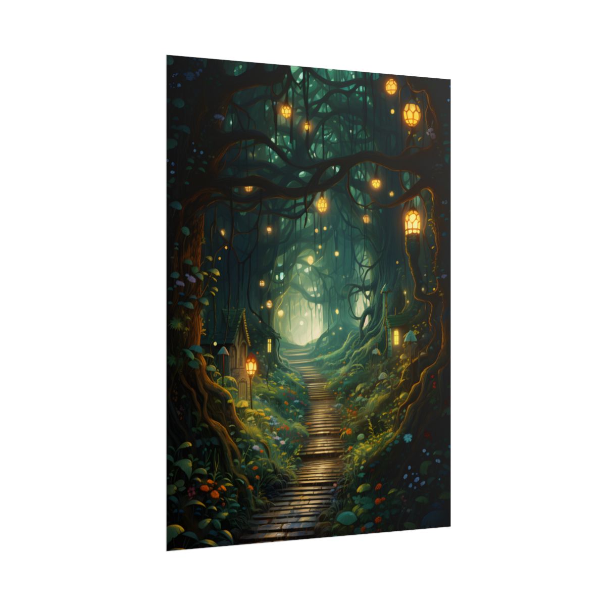 Six Travelers Amidst a Whispering Wood: Serene Scene from Ancient Tales - Poster