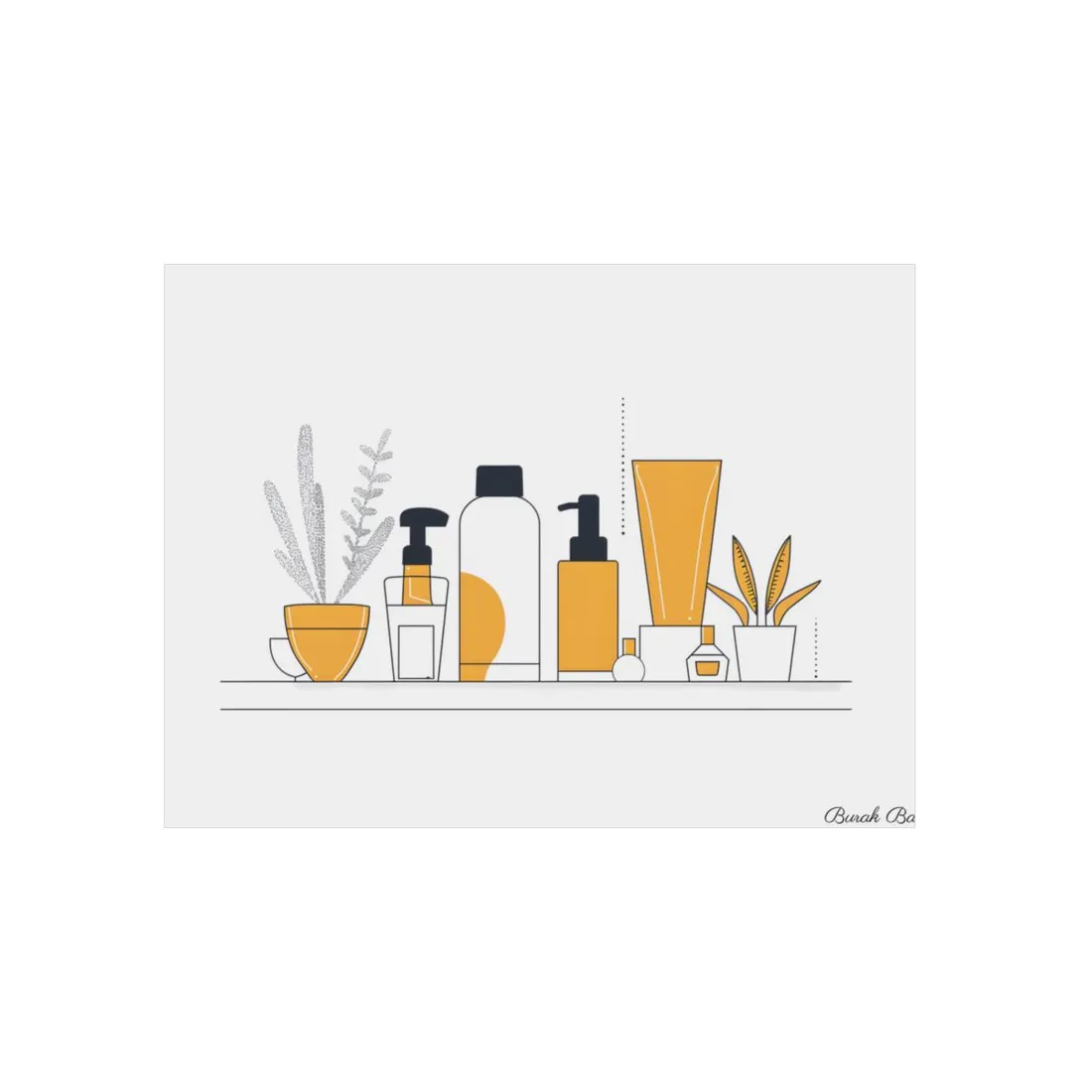 Skincare Essentials: Flat Illustration with Plant Accent - Metal Poster