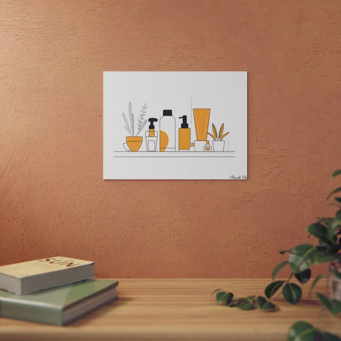 Skincare Essentials: Flat Illustration with Plant Accent - Metal Poster