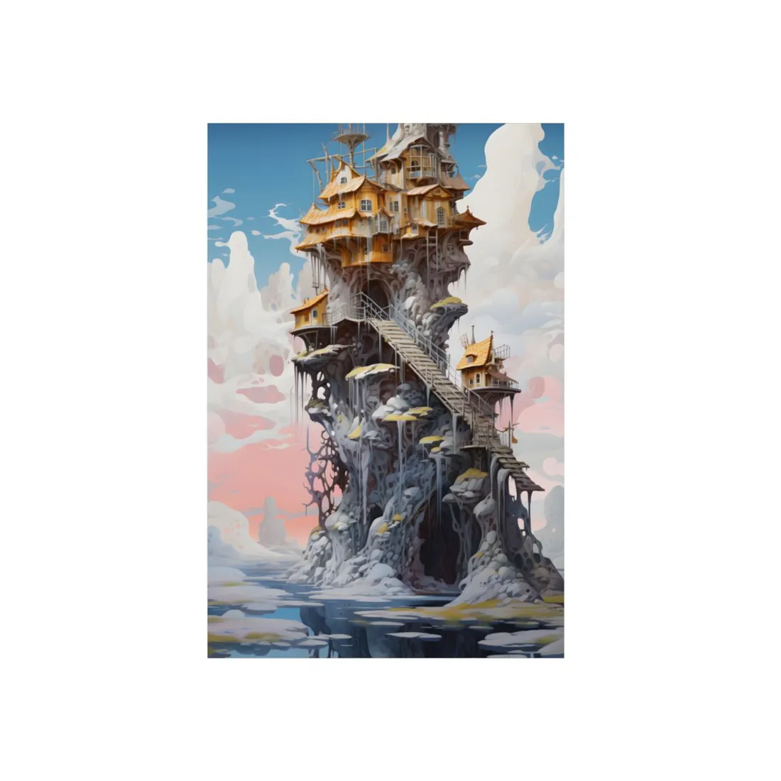 Sky Village: Floating Stairway Structures - Metal Poster