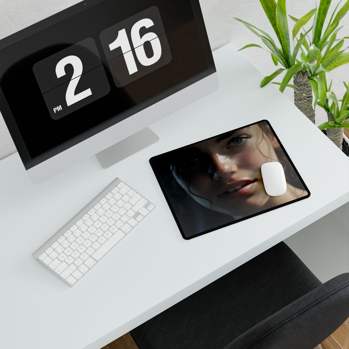Smiling Portrait of a Woman: Close-Up Art - Desk Mat