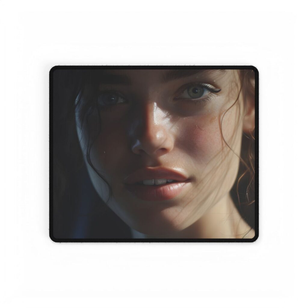 Smiling Portrait of a Woman: Close-Up Art - Desk Mat