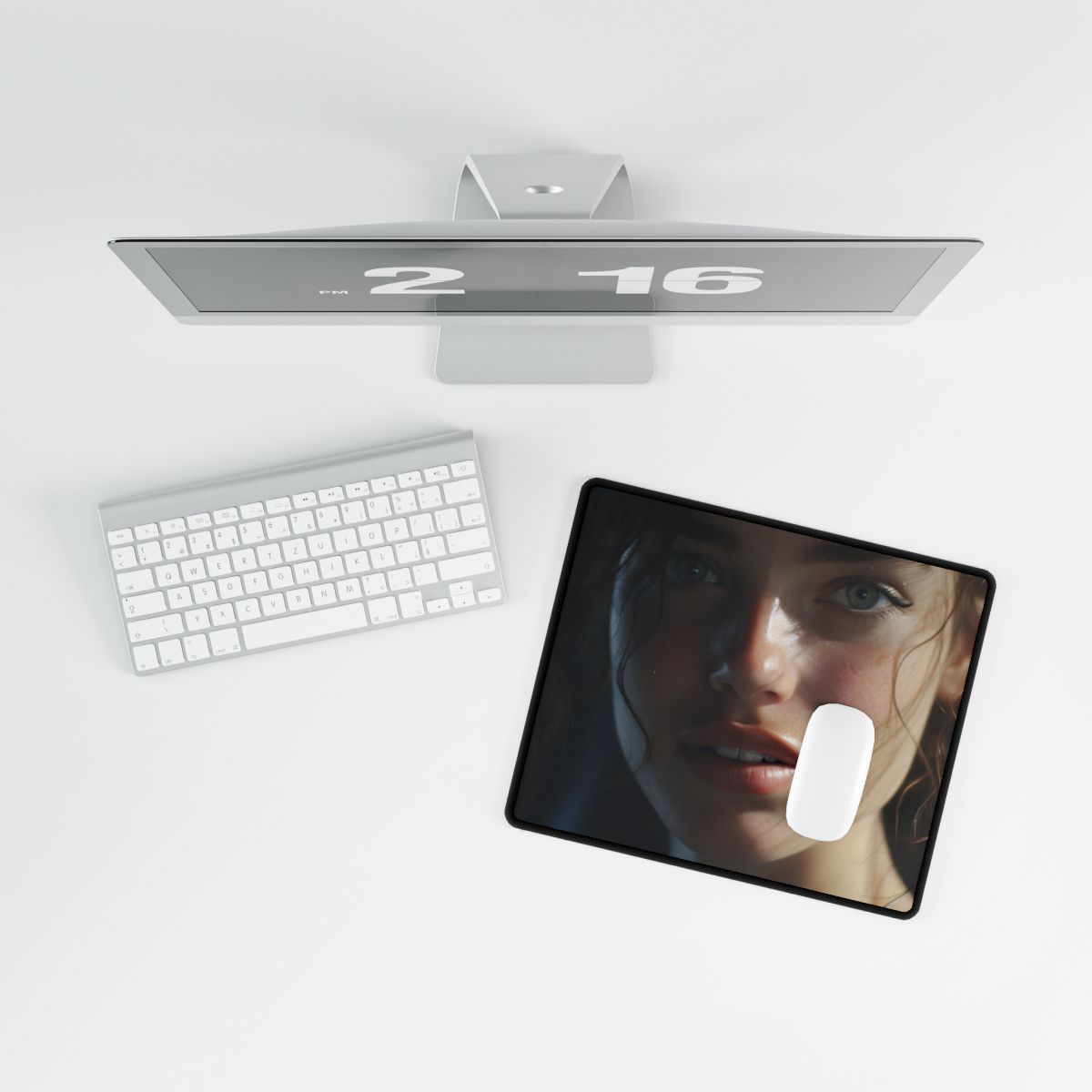 Smiling Portrait of a Woman: Close-Up Art - Desk Mat