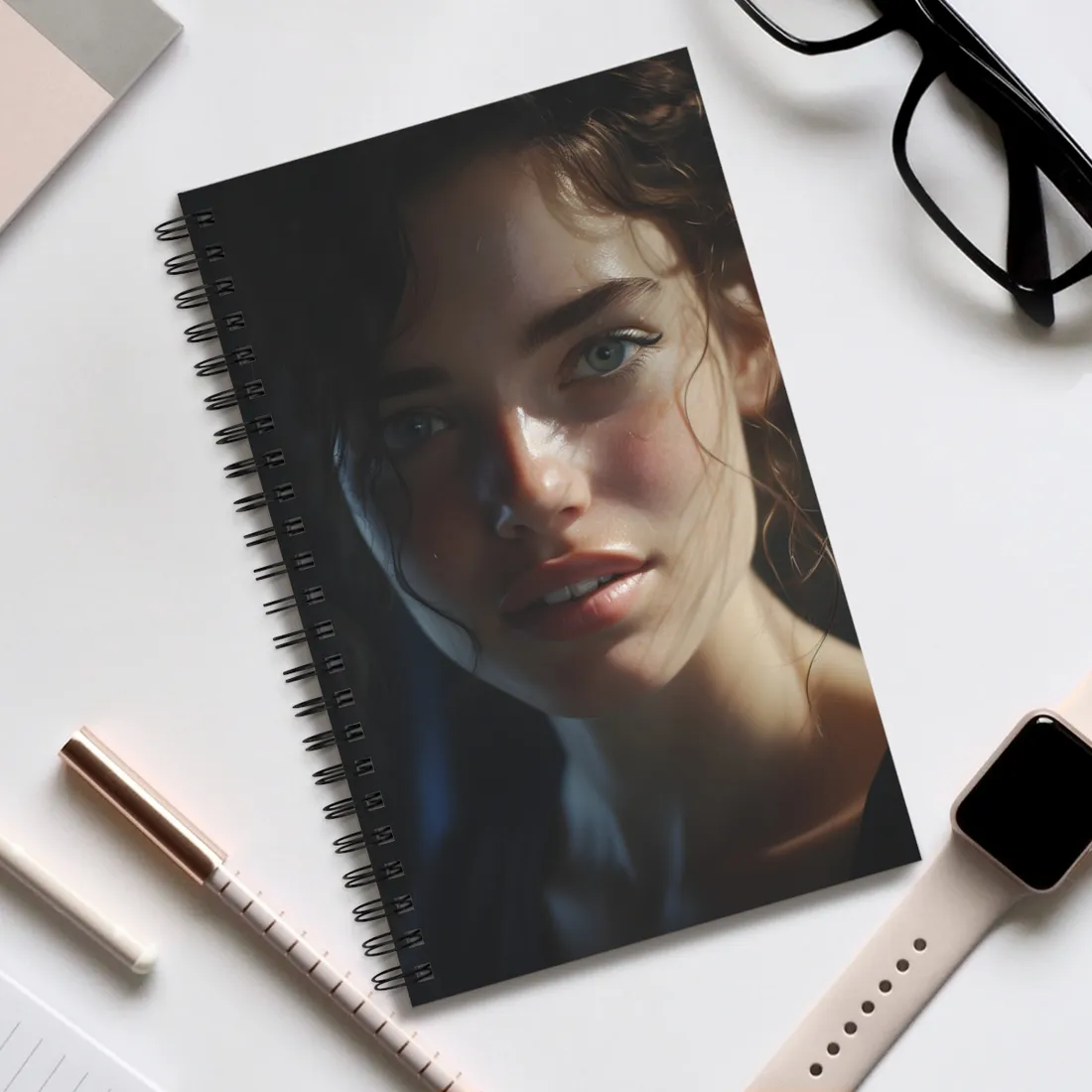 Smiling Portrait of a Woman: Close-Up Art - Spiral Notebook