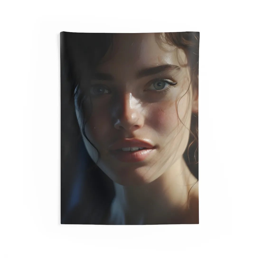 Smiling Portrait of a Woman: Close-Up Art - Wall Tapestry