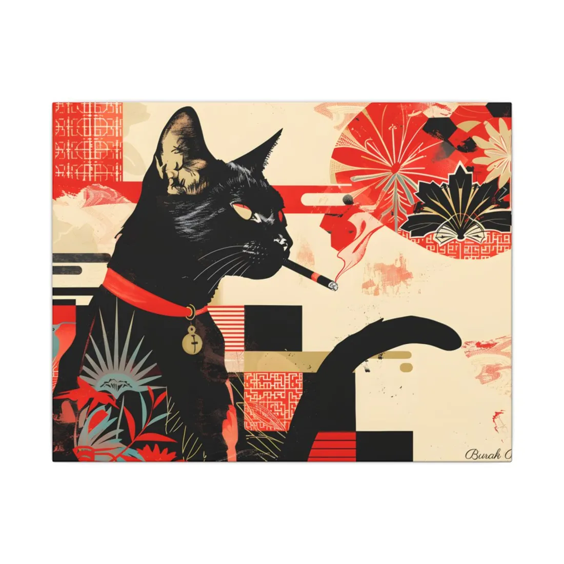 Smoking Cat: Whimsical Feline Moment - Canvas