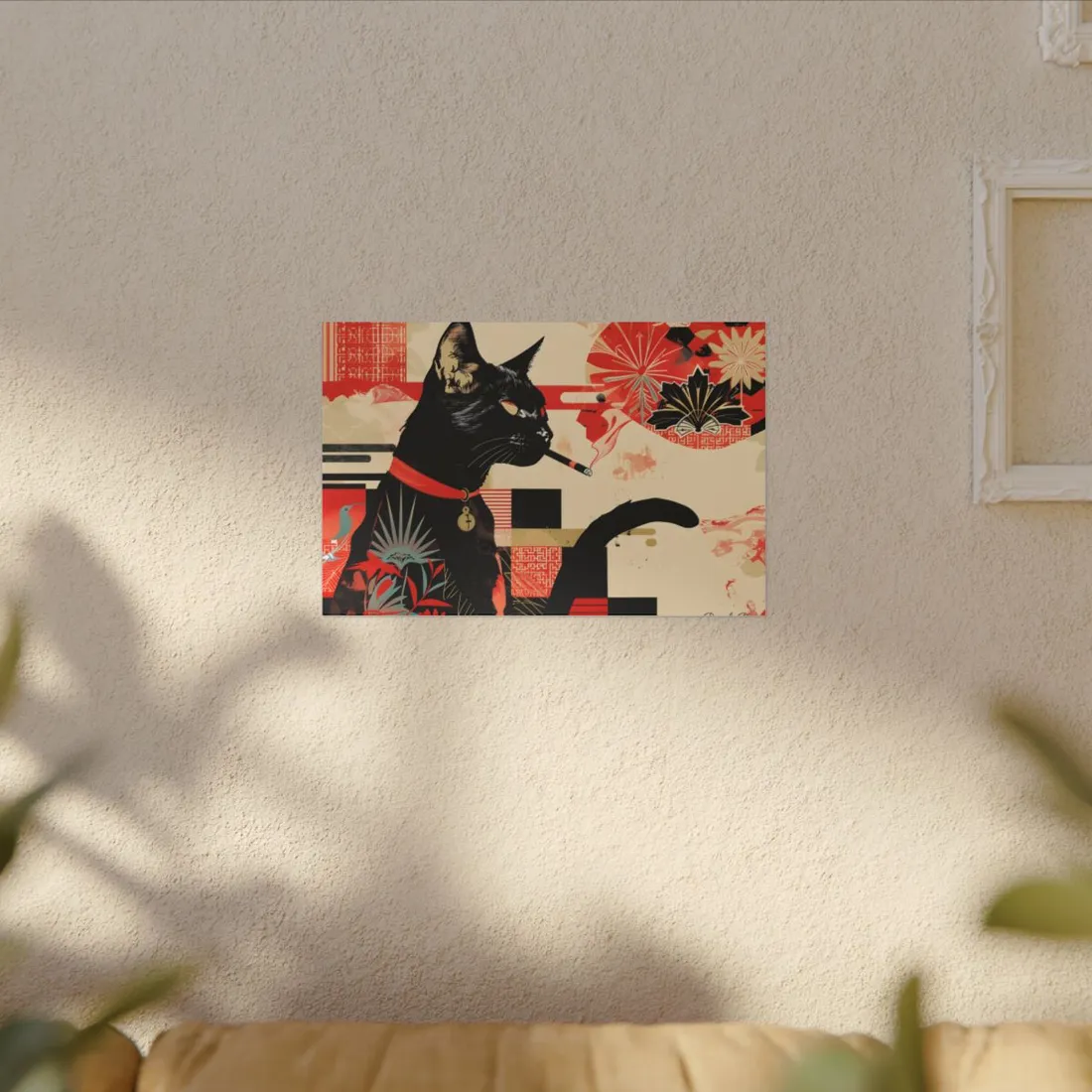 Smoking Cat: Whimsical Feline Moment - Canvas