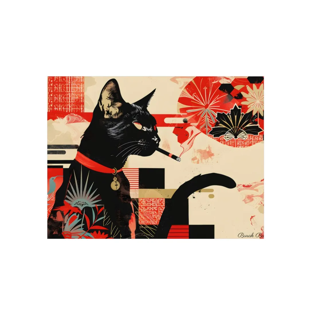 Smoking Cat: Whimsical Feline Moment - Metal Poster