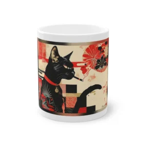 Black Cat Smoking Red Pattern Mug