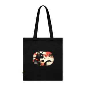 Black Cat Smoking Red Pattern Tote Bag