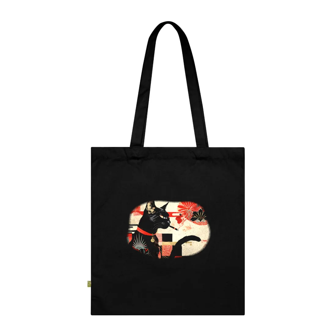 Smoking Cat: Whimsical Feline Moment - Tote Bag (Black)