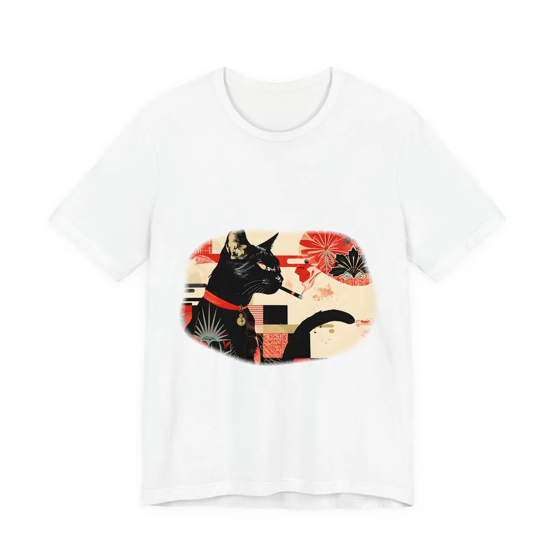 Smoking Cat: Whimsical Feline Moment - T-Shirt (White)