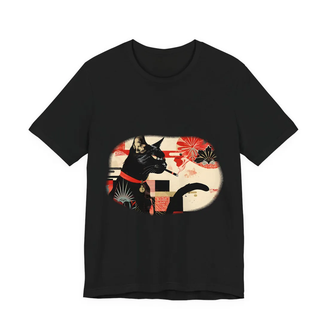 Smoking Cat: Whimsical Feline Moment - T-Shirt (Black)