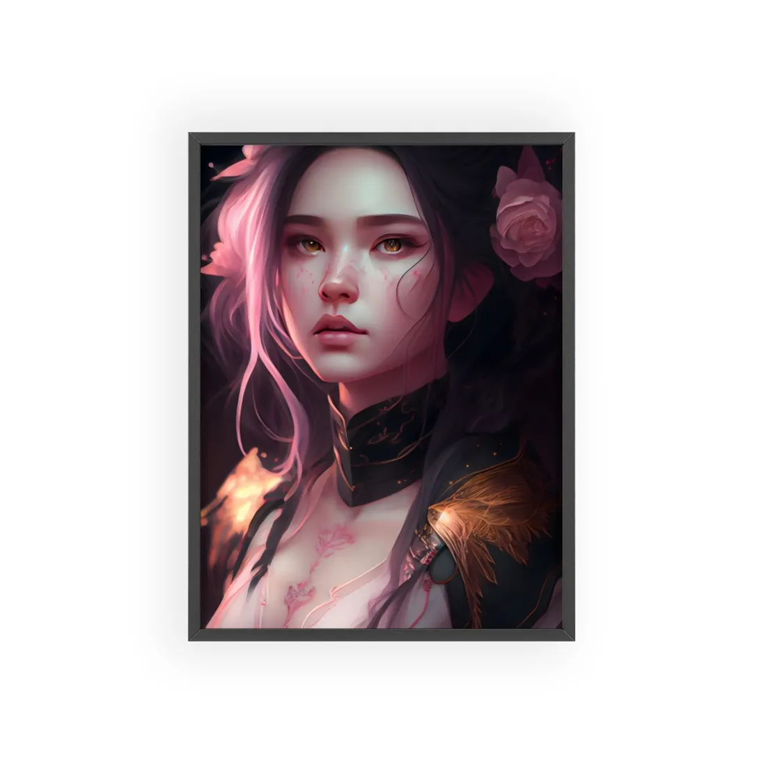 Soft Focus Portrait: Astonishing Female with Pink Hair in a Dre - Framed Poster