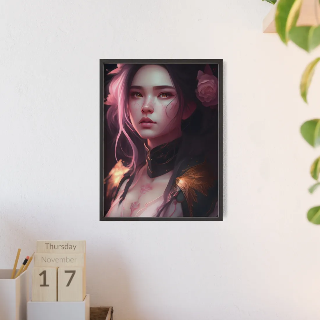 Soft Focus Portrait: Astonishing Female with Pink Hair in a Dre - Framed Poster