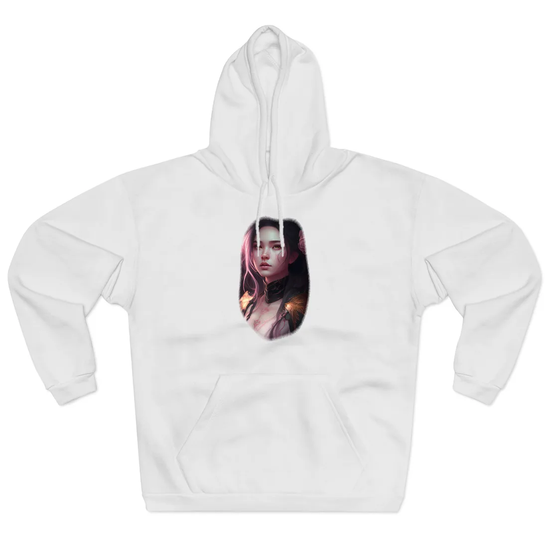 Soft Focus Portrait: Astonishing Female with Pink Hair in a Dre Hoodie - Hoodie (White)