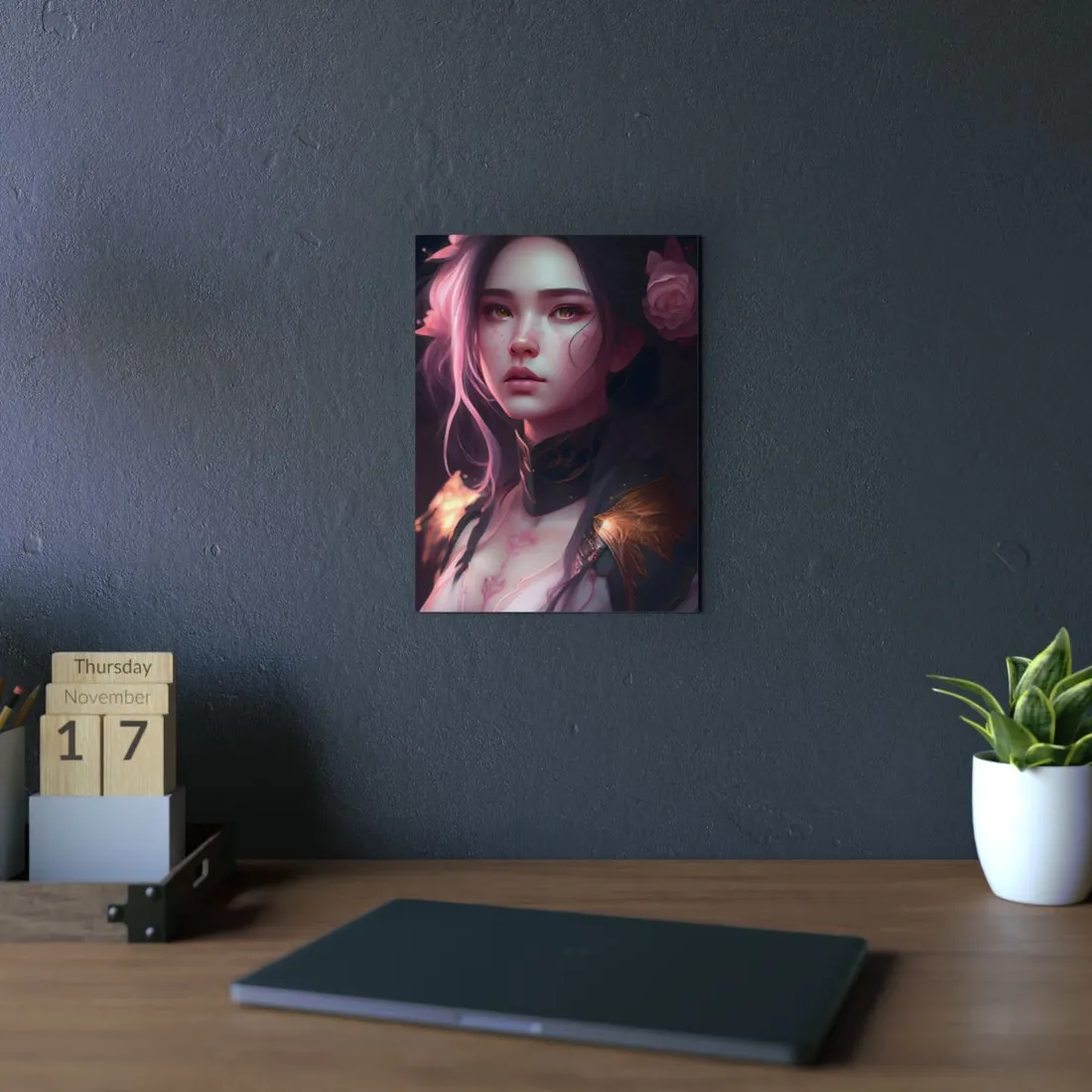 Soft Focus Portrait: Astonishing Female with Pink Hair in a Dre - Metal Poster