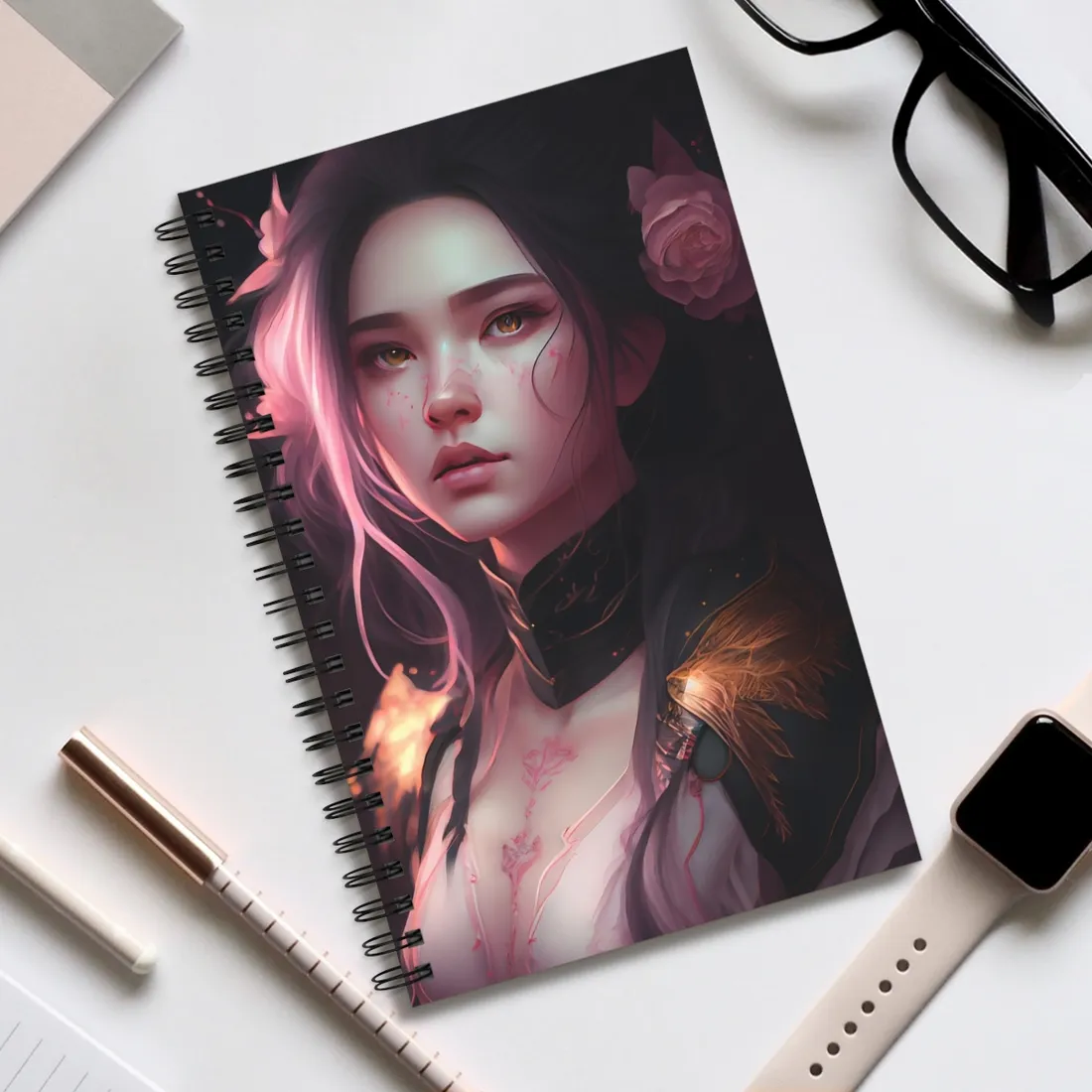 Soft Focus Portrait: Astonishing Female with Pink Hair in a Dre - Spiral Notebook