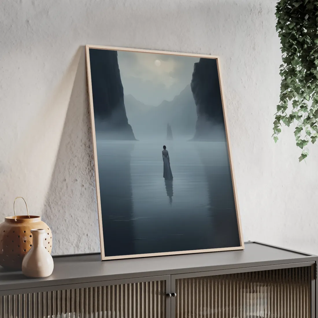 Soft Focus Portrait: Gentle Moment in Quiet Space - Framed Poster