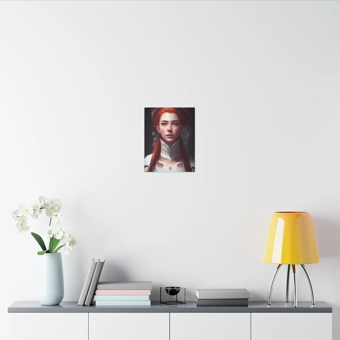 Soft Glow Redhead Portrait: Elegant Female Artwork in Dress - Canvas