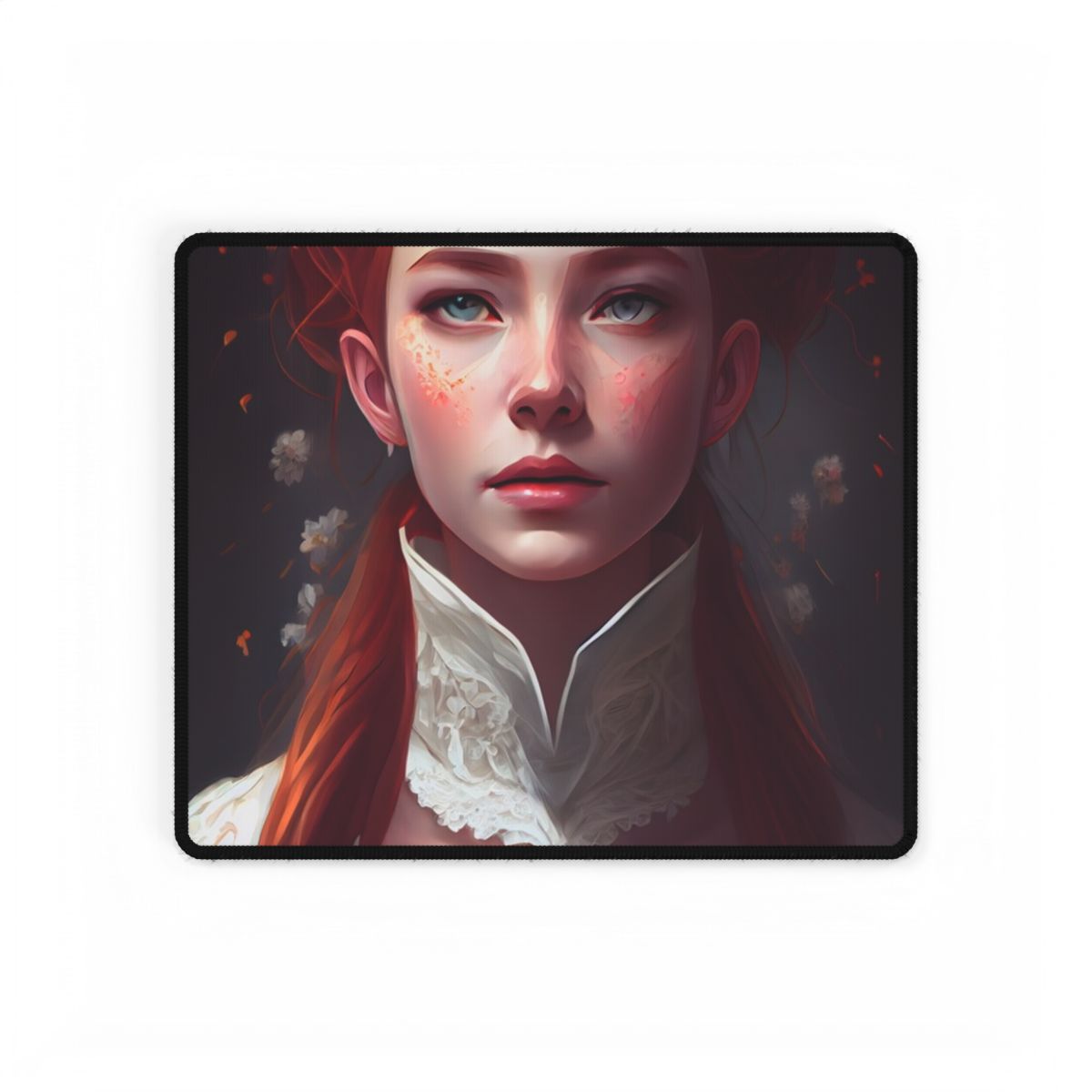 Soft Glow Redhead Portrait: Elegant Female Artwork in Dress - Desk Mat