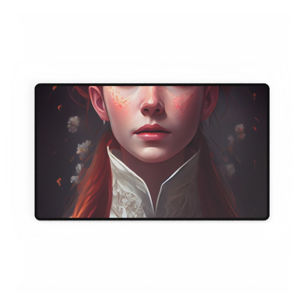 Soft Glow Redhead Portrait: Elegant Female Artwork in Dress - Desk Mat