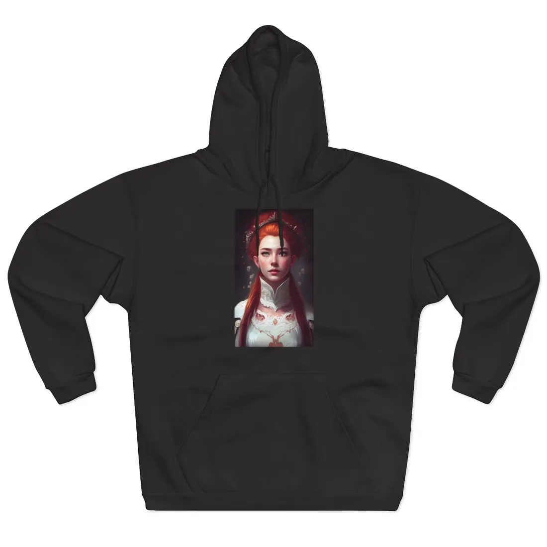 Soft Glow Redhead Portrait: Elegant Female Artwork in Dress - Hoodie
