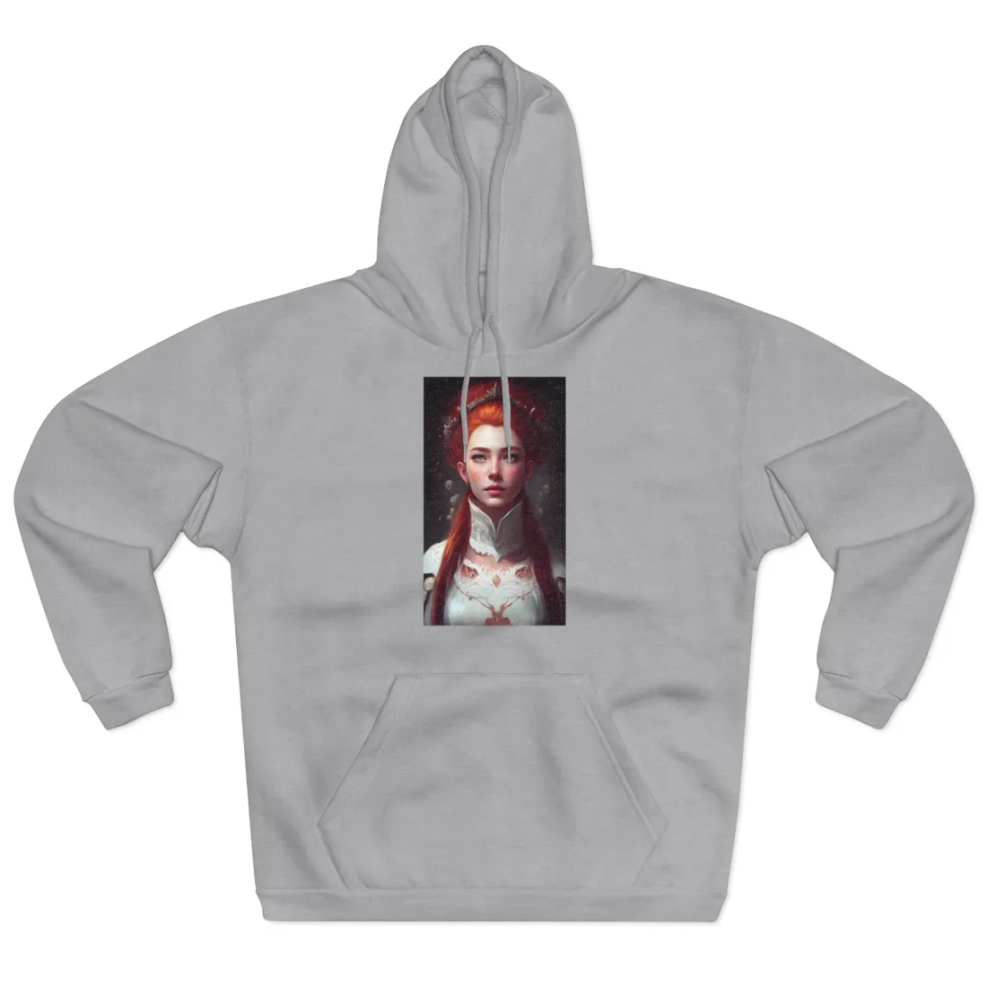 Soft Glow Redhead Portrait: Elegant Female Artwork in Dress - Hoodie