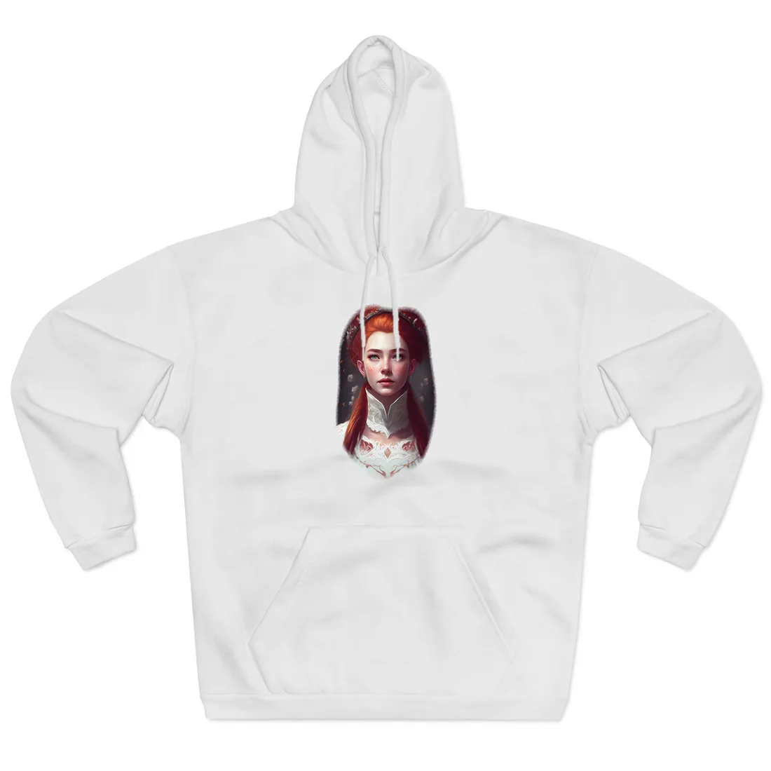 Soft Glow Redhead Portrait: Elegant Female Artwork in Dress Hoodie - Hoodie (White)