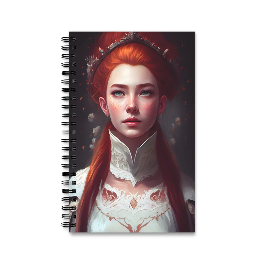 Soft Glow Redhead Portrait: Elegant Female Artwork in Dress - Spiral Notebook