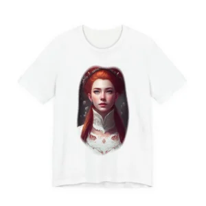 Red-Haired Woman in White Lace T-Shirt