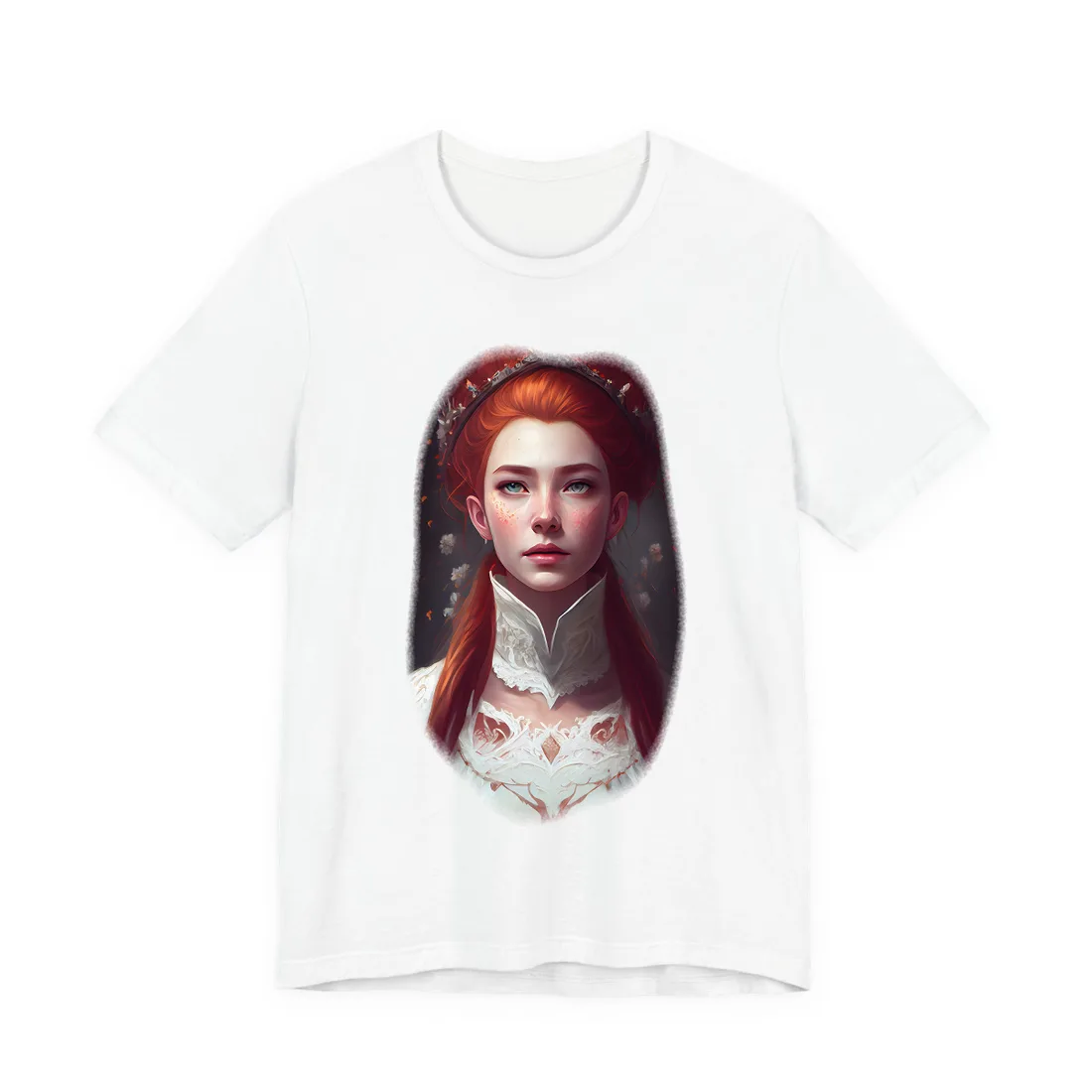 Soft Glow Redhead Portrait: Elegant Female Artwork in Dress T-Shirt - T-Shirt (White)