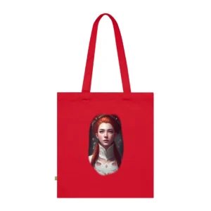 Red-Haired Woman in White Lace Tote Bag