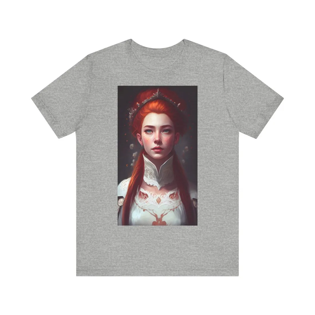 Soft Glow Redhead Portrait: Elegant Female Artwork in Dress - T-Shirt