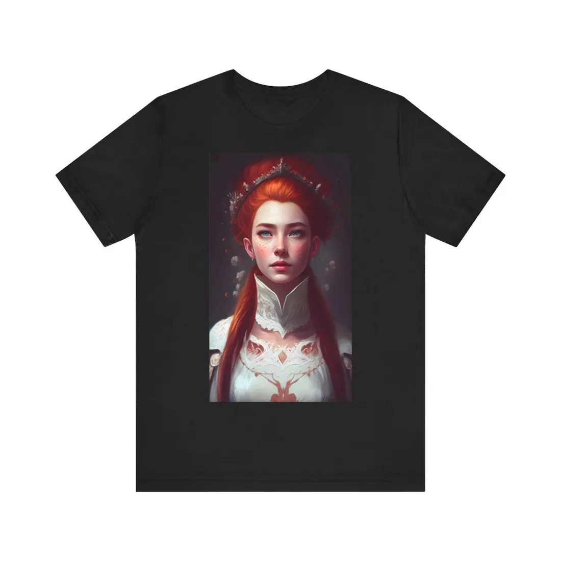 Soft Glow Redhead Portrait: Elegant Female Artwork in Dress - T-Shirt