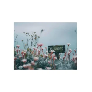 Wooden Sign Among Wildflowers Metal Poster