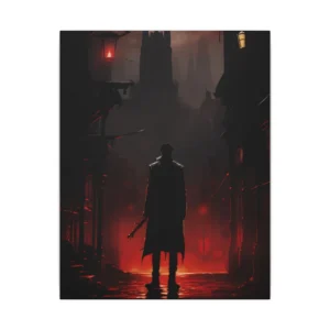 Cloaked Figure on Red Street Canvas Print