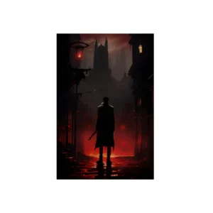 Cloaked Figure on Red Street Metal Poster