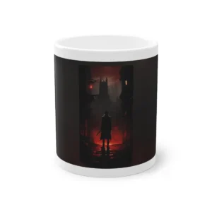 Cloaked Figure on Red Street Mug