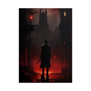 Cloaked Figure on Red Street Poster