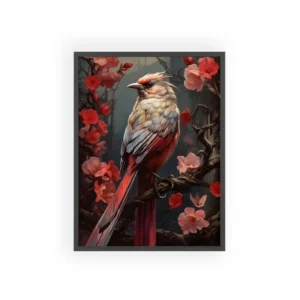 Crested Bird on Blossom Branch Framed Poster