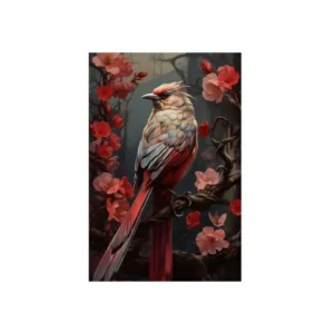 Crested Bird on Blossom Branch Metal Poster