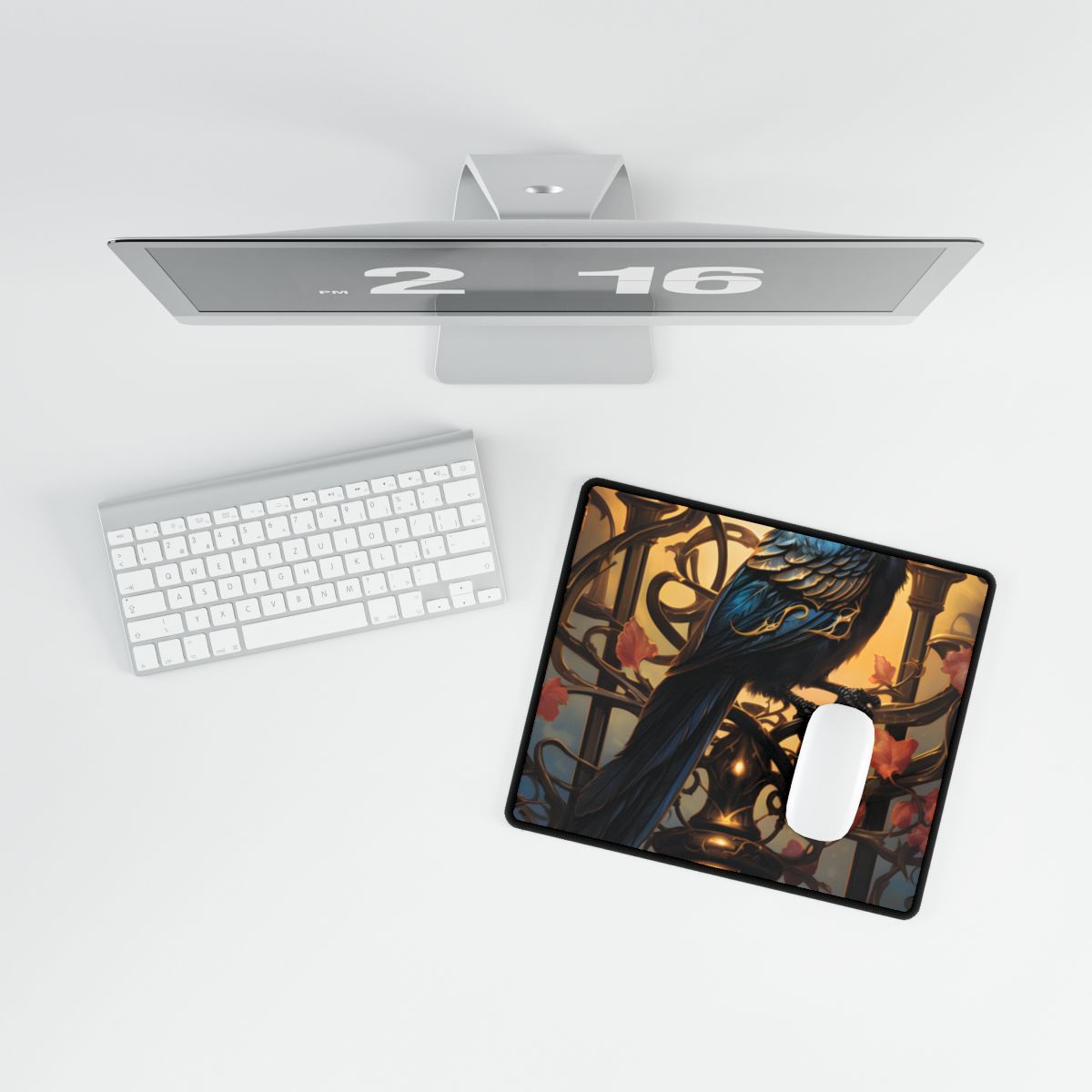 Songbird Guardian: Intense Portrait Digital Art - Desk Mat