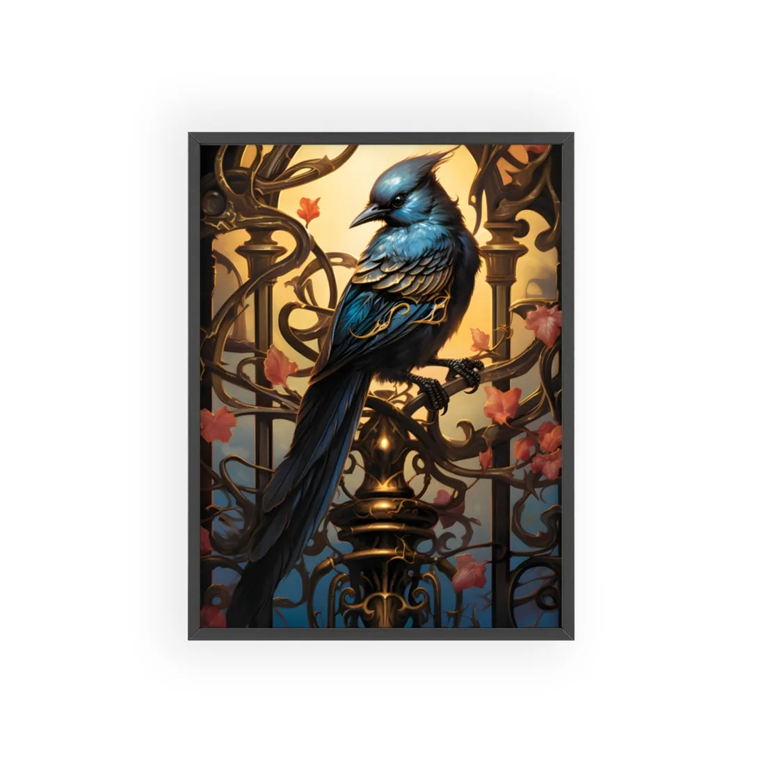 Songbird Guardian: Intense Portrait Digital Art - Framed Poster